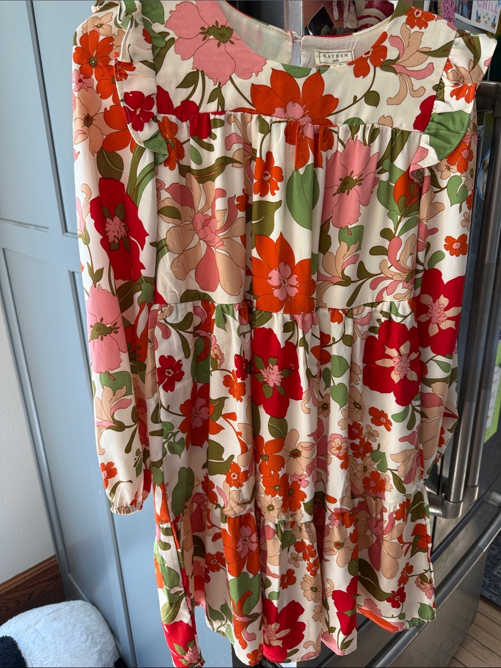Hayden Floral Tiered Dress in Red, Pink & Green